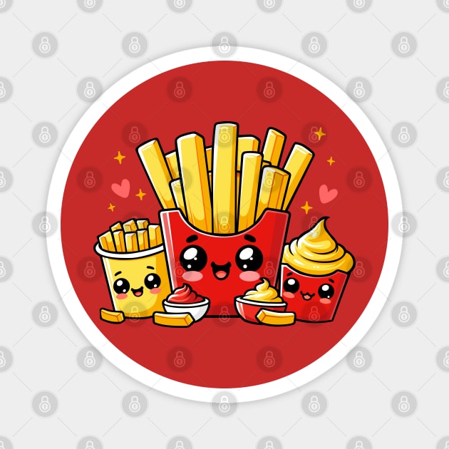 Cute French Fries with Ketchup and Mayonnaise Magnet by Arief Uchiha